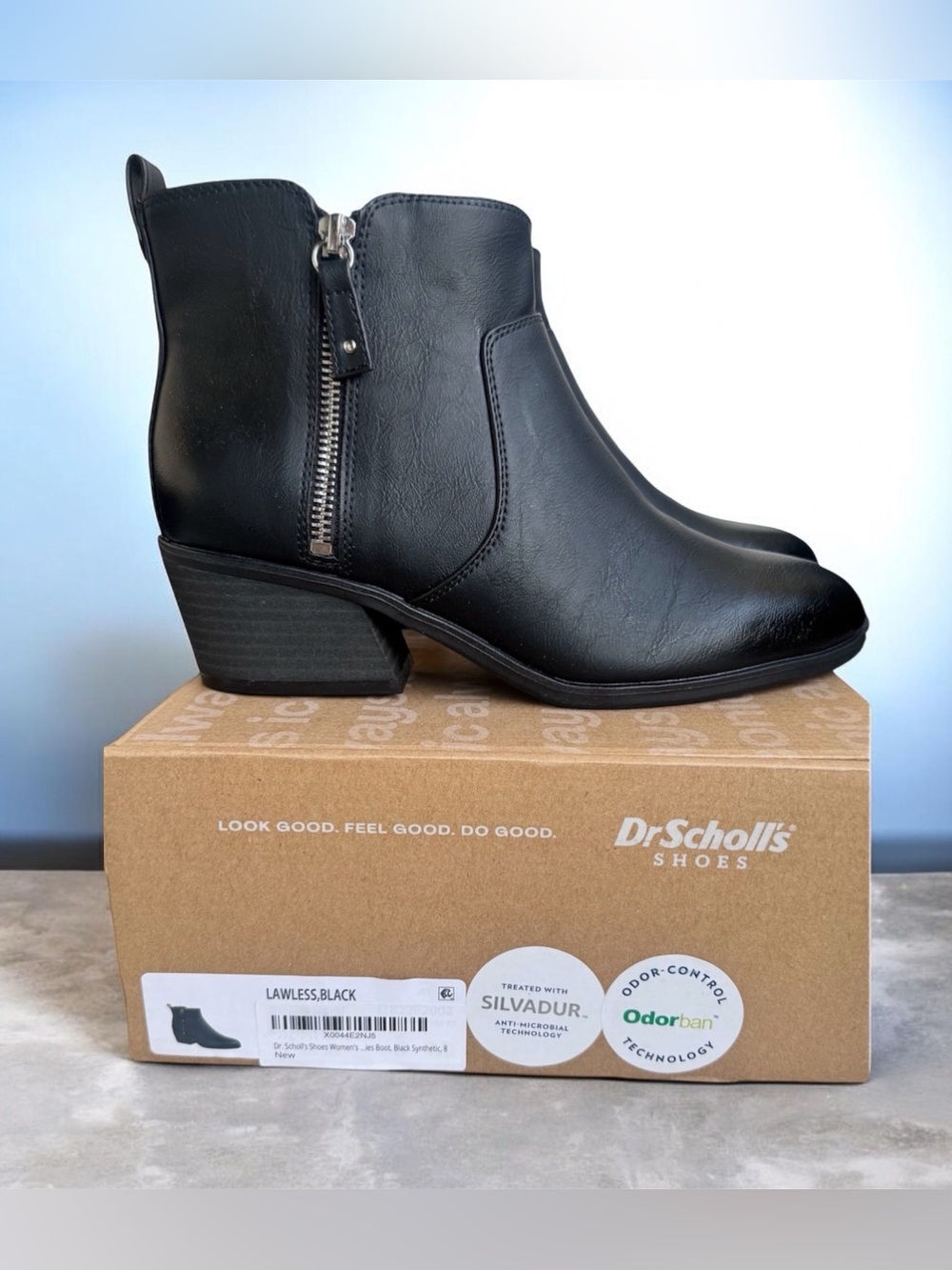 Dr. Scholl's Black Faux-Leather Side-Zip Ankle Boots